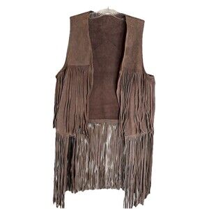 Brown Suede Fringe Cowgirl Chic Western‎ Vest Boho Hippie